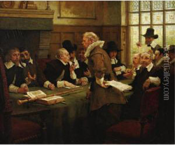The Puritan Covenant Oil Painting - George Henry Boughton