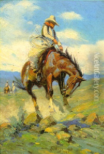 The Bronc Buster Oil Painting - Elling William Gollings
