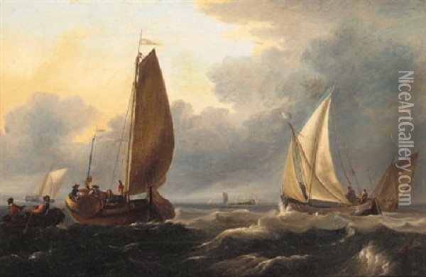 Dutch Barges In Coastal Waters Oil Painting - Thomas Lyde Hornbrook