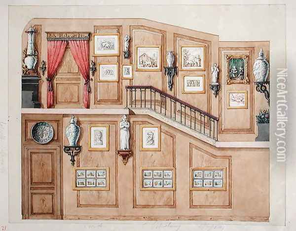 Staircase at rue Fortunee, house bought by Balzac in 1847, 1851 Oil Painting - M. Santi