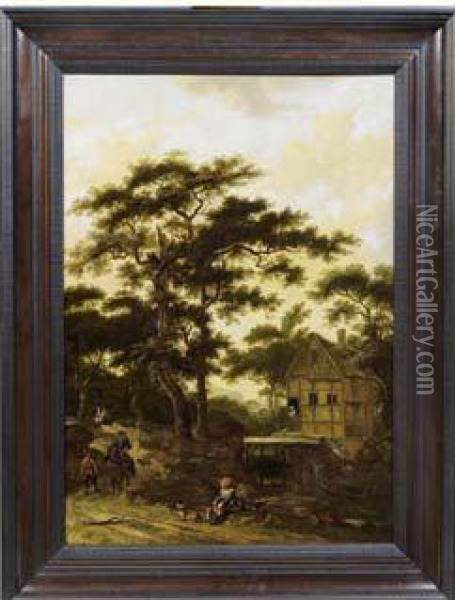 Le Moulin A Eau Et Cavaliers Oil Painting - Frederick De Moucheron