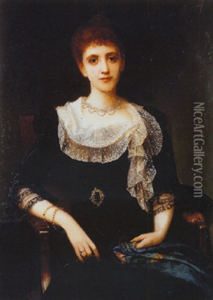 Portrait Of A Lady Holding A Scarf Oil Painting - Charles Edward Halle