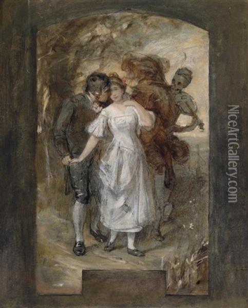 Junges Paar Und Der Tod Oil Painting - Hans Makart