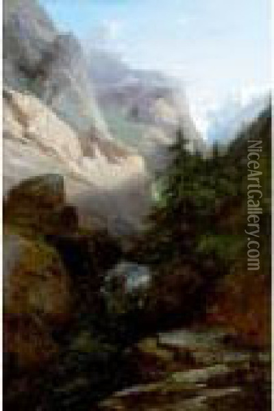 Alpine River Landscape Oil Painting - Alexandre Calame