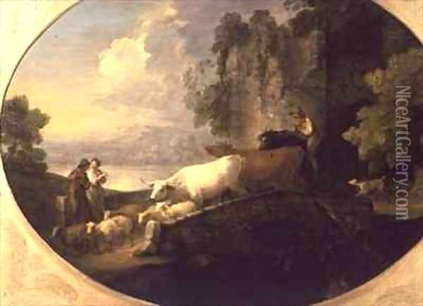 Cattle crossing a bridge Oil Painting - Thomas Gainsborough