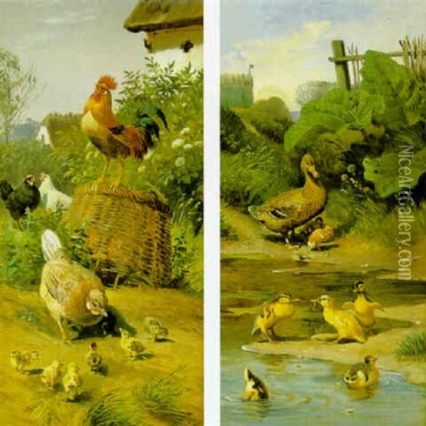 Honsfamiljen Oil Painting - Olaf August Hermansen