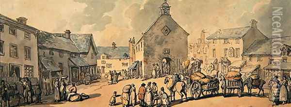 Market Place, Llanrwst, c.1797 Oil Painting - Thomas Rowlandson