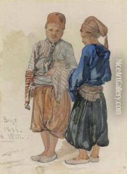 Study Of Two Boys In Turkish Dress Oil Painting - William James Muller