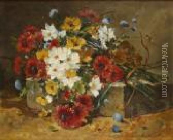 Vase De Fleurs Sur Un Entablement Oil Painting - Eugene Henri Cauchois