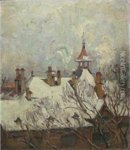 Acoperisuri Iarna Oil Painting - Ferenc Marton
