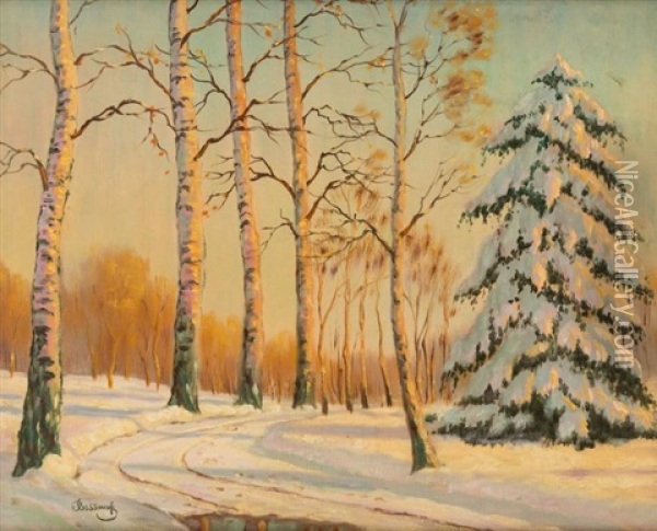 Winter Landscape Oil Painting - Boris Bessonof