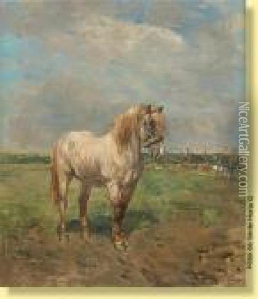 Cheval Dans Une Prairie Oil Painting - Alfred Jacques Verwee