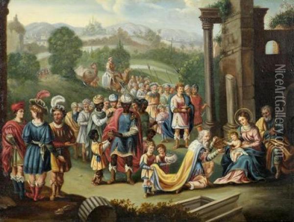 Der Besuch Der Heiligen Drei Konigen. Oil Painting - Frans II Francken
