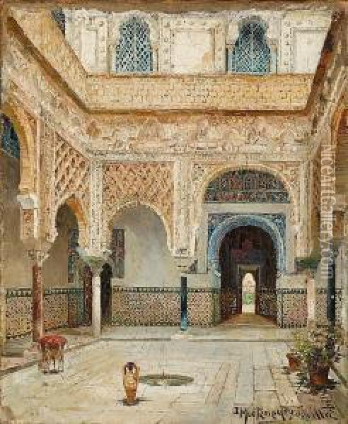 Vistas Del Alcazar De Sevilla Oil Painting - Jose Montenegro Capell
