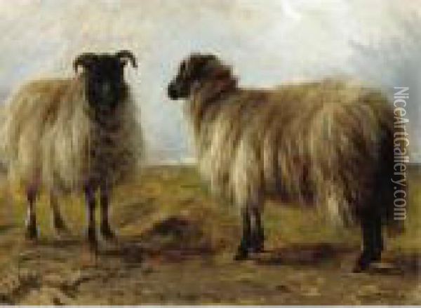 Two Rams In A Landscape Oil Painting - Rosa Bonheur