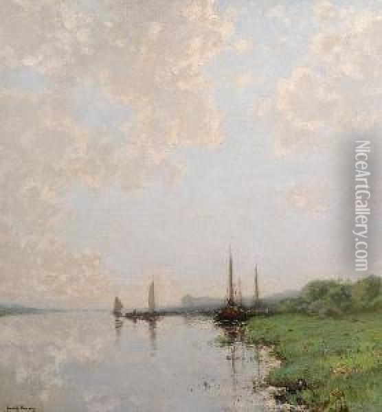 Boats Off The Riverbank Oil Painting - Cornelis Kuypers
