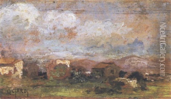 Casette Sotto Le Nuvole Oil Painting - Guglielmo Ciardi