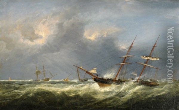 Fartyg Pa Stormande Hav Oil Painting - Fritz Siegfried George Melbye