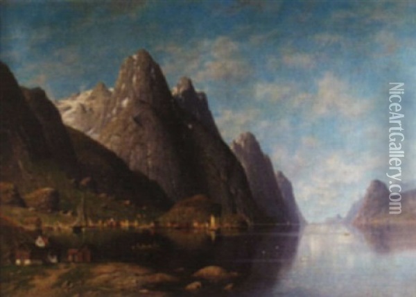 Norwegische Fjordlandschaft Oil Painting - Jacobus Johannes Van Poorten