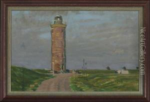 Leuchtturm In Deichlandschaft. Oil Painting - Leopold Karl Walter von Kalckreuth