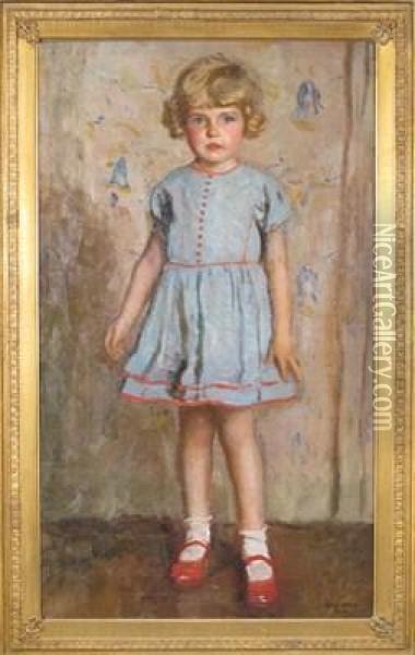 Portrait Of A Young Girl Wearing Blue Oil Painting - Harrington Mann