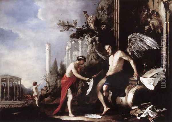 Allegory of Time (Chronos and Eros) 1630s Oil Painting - Johann Heinrich Schonfeld