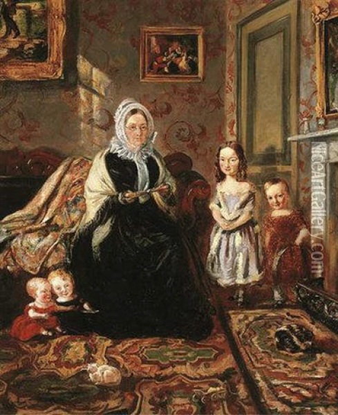 Portrait Of Mrs Davies, Of Wormbridge Court, Hereford, With Some Of Her Clark Grandchildren In The Henry Clark's House At 186 High Street, Homerton Oil Painting - William Holman Hunt