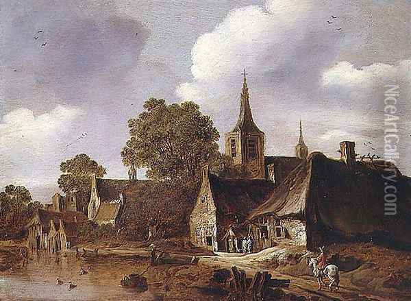 A Village by a River Oil Painting - Cornelis van Zwieten