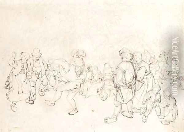 Peasants dancing at a village feast Oil Painting - Jan Hendrick van Grootvelt