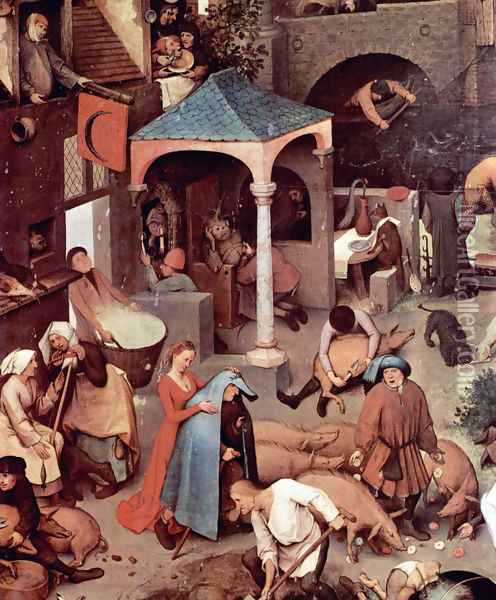 Netherlandish Proverbs (detail 1) Oil Painting - Pieter the Elder Bruegel