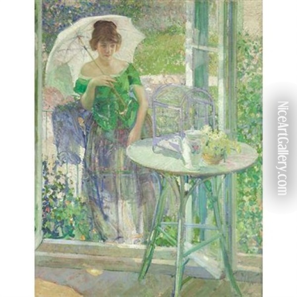 Mimi, Woman In A Green Dress Oil Painting - Richard Edward Miller