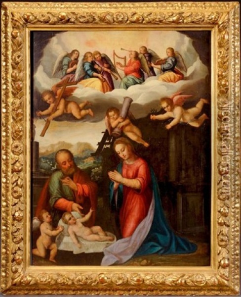 Sainte Famille Avec Saint Jean-baptiste Et Des Anges Tenant Les Instruments De La Passion Oil Painting - Gaudenzio Ferrari