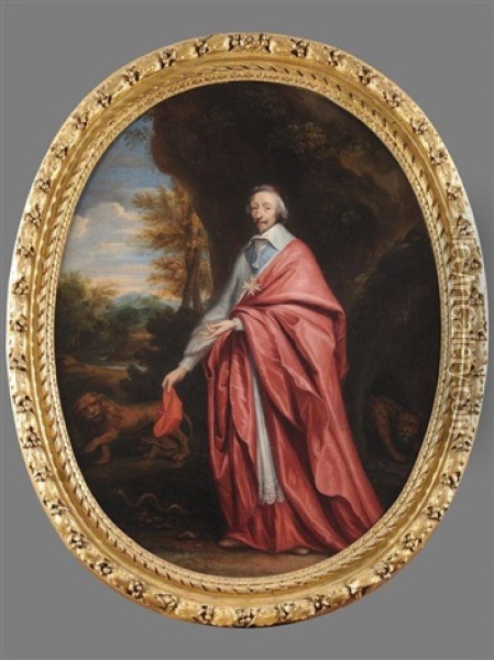 Portrait Allegorique Du Cardinal De Richelieu Inspirant Le Respect Aux Animaux Oil Painting - Charles Alphonse Dufresnoy
