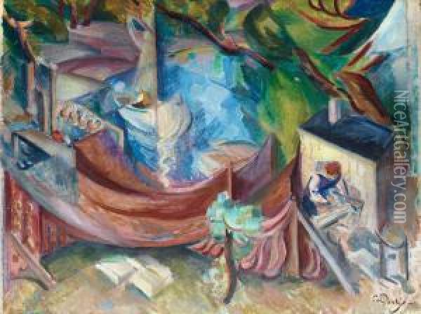 Harbour Scene With Sailingboat Oil Painting - Georg Pauli