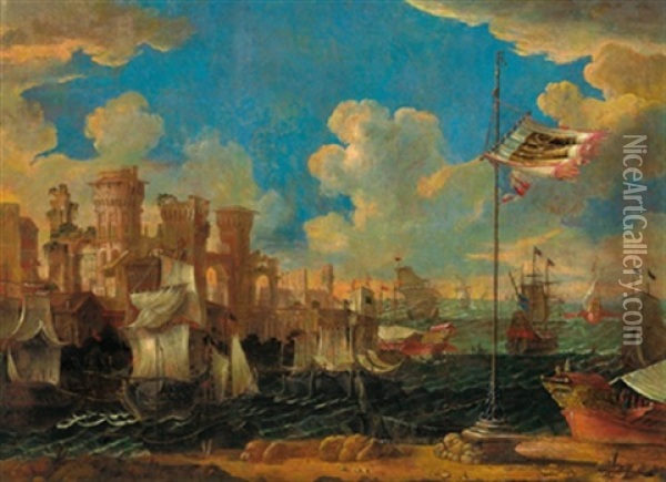 Ein Sudlicher Seehafen Oil Painting - Orazio Grevenbroeck