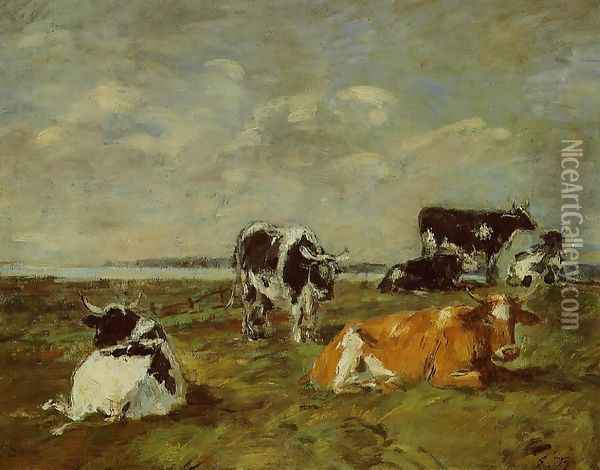 Cows near the Sea Oil Painting - Eugene Boudin