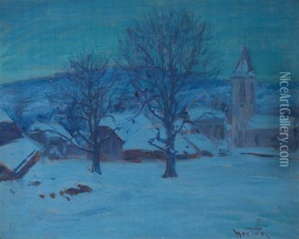 St. Legier Servevey, Christmas Night - Midnight Blue Oil Painting - William Samuel Horton