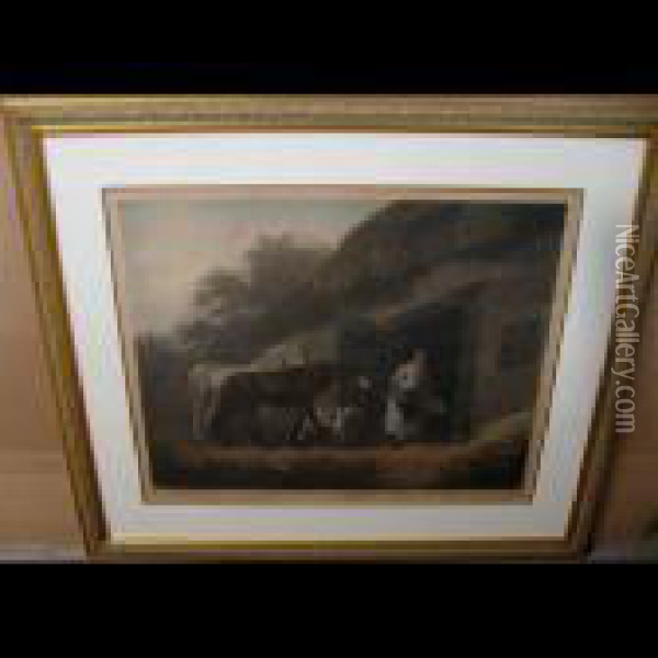 The Horse Feeder; The Corn Barn Oil Painting - John Raphael Smith