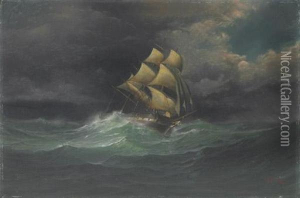 Caught In A Gale Oil Painting - Herman R. Dietz