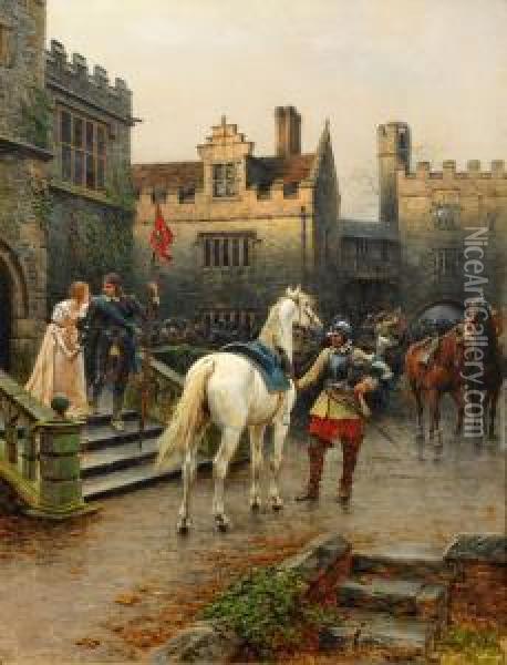 The Knights Farwell Oil Painting - Ernest Crofts