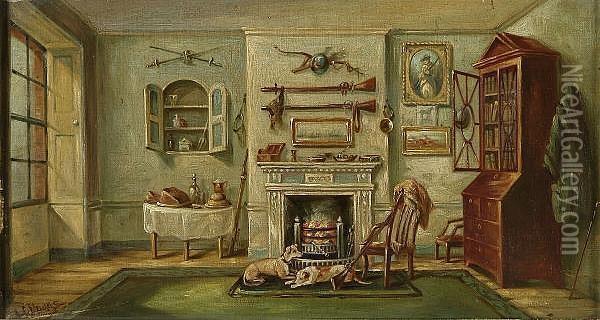 The Hunter's Kitchen, And The Hunter's Parlour, A Pair Of Interior Scenes Oil Painting - John Charles Maggs