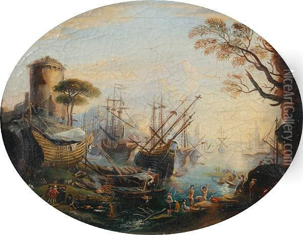 A Busy Harbour Scene Oil Painting - Claude Lorrain (Gellee)