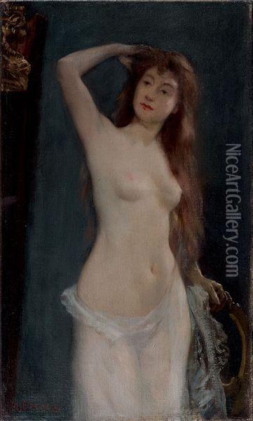 Femme Au Buste Nu Devant Son Miroir Oil Painting - Henri Gervex