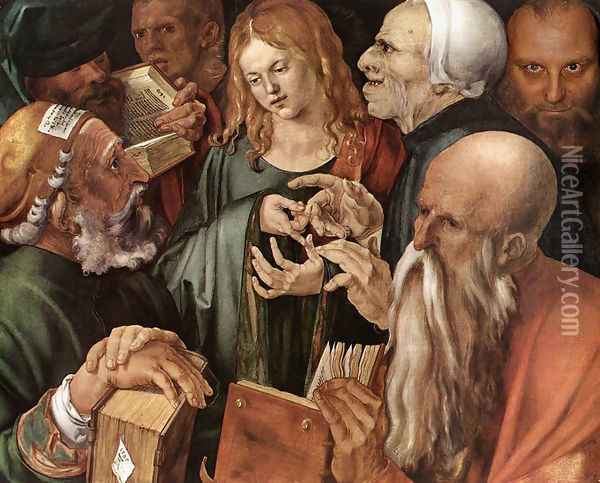 Christ amog the Doctors Oil Painting - Albrecht Durer