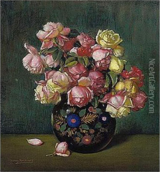 Rosas En Florero Negro Oil Painting - Alfredo Ramos Martinez