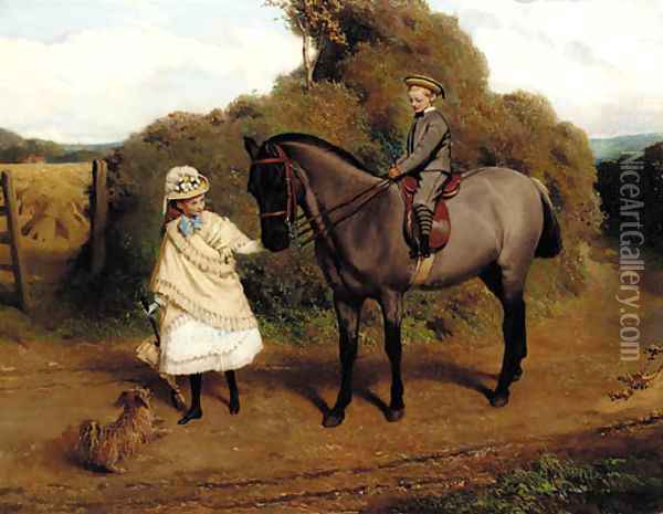 Vandaleur Brightsmith and his sister Oil Painting - Charles Burton Barber