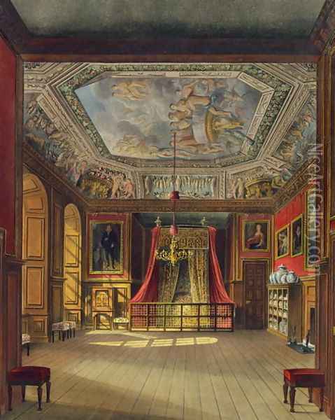 Queen Annes Bed, Windsor Castle, from Royal Residences', engraved by Thomas Sutherland (b.1785), pub. by William Henry Pyne (1769-1843), 1816 Oil Painting - Charles Wild