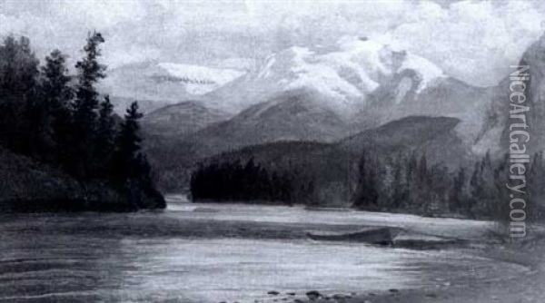 Confluence Of The Bow And Spray Rivers, Banff Oil Painting - Frederic Marlett Bell-Smith