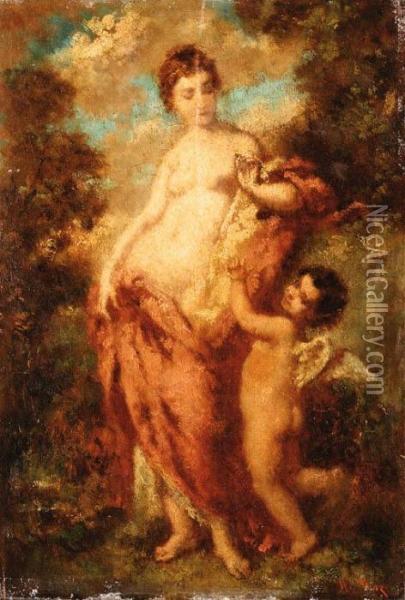 Cupid And Psyche Oil Painting - Narcisse-Virgile D Az De La Pena