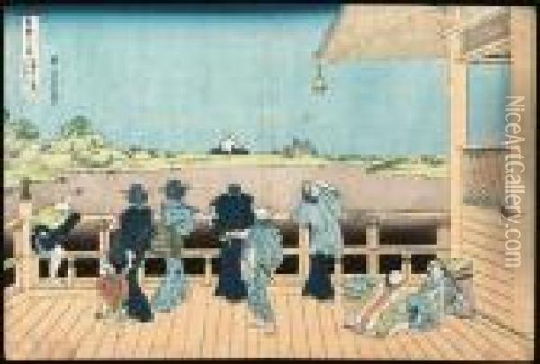 Gohyakurakanji Sazaido (sazai 
Hall Of The 'five-hundred Rakan'temple), From The Series Fugaku 
Sanjurokkei (the Thirty-six Viewsof Mount Fuji) Oil Painting - Katsushika Hokusai